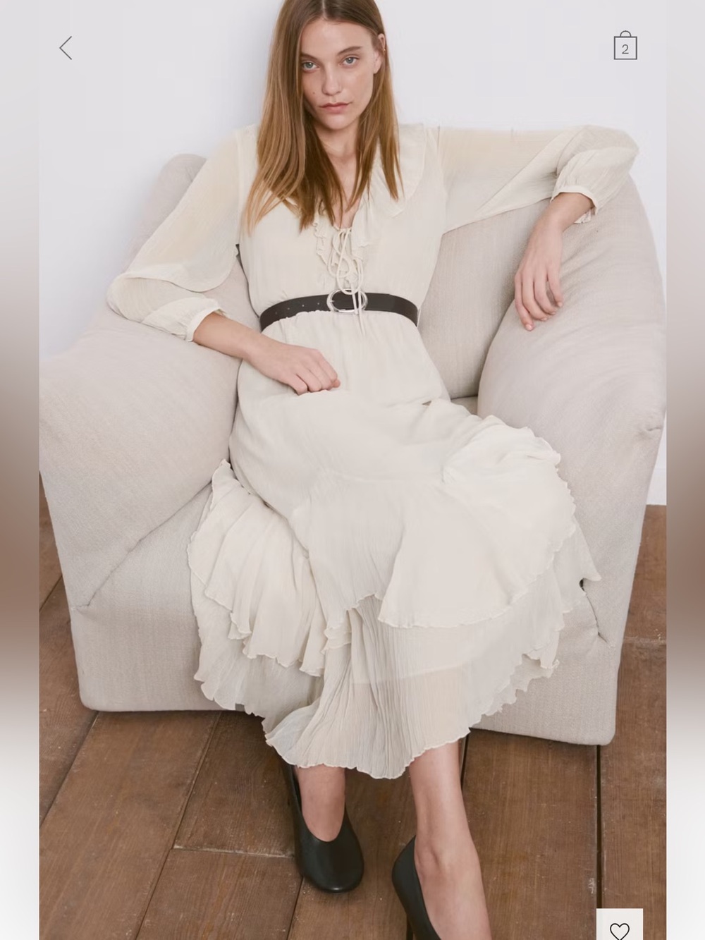 Mango off white chiffon maxi dress with belt size small - Picture 5 of 9